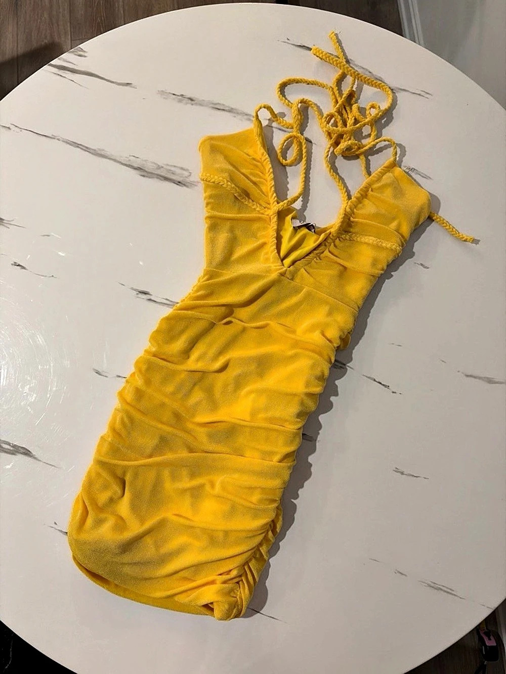 OH Polly Ruched Mini Dress in Yellow NWT SIZE 6